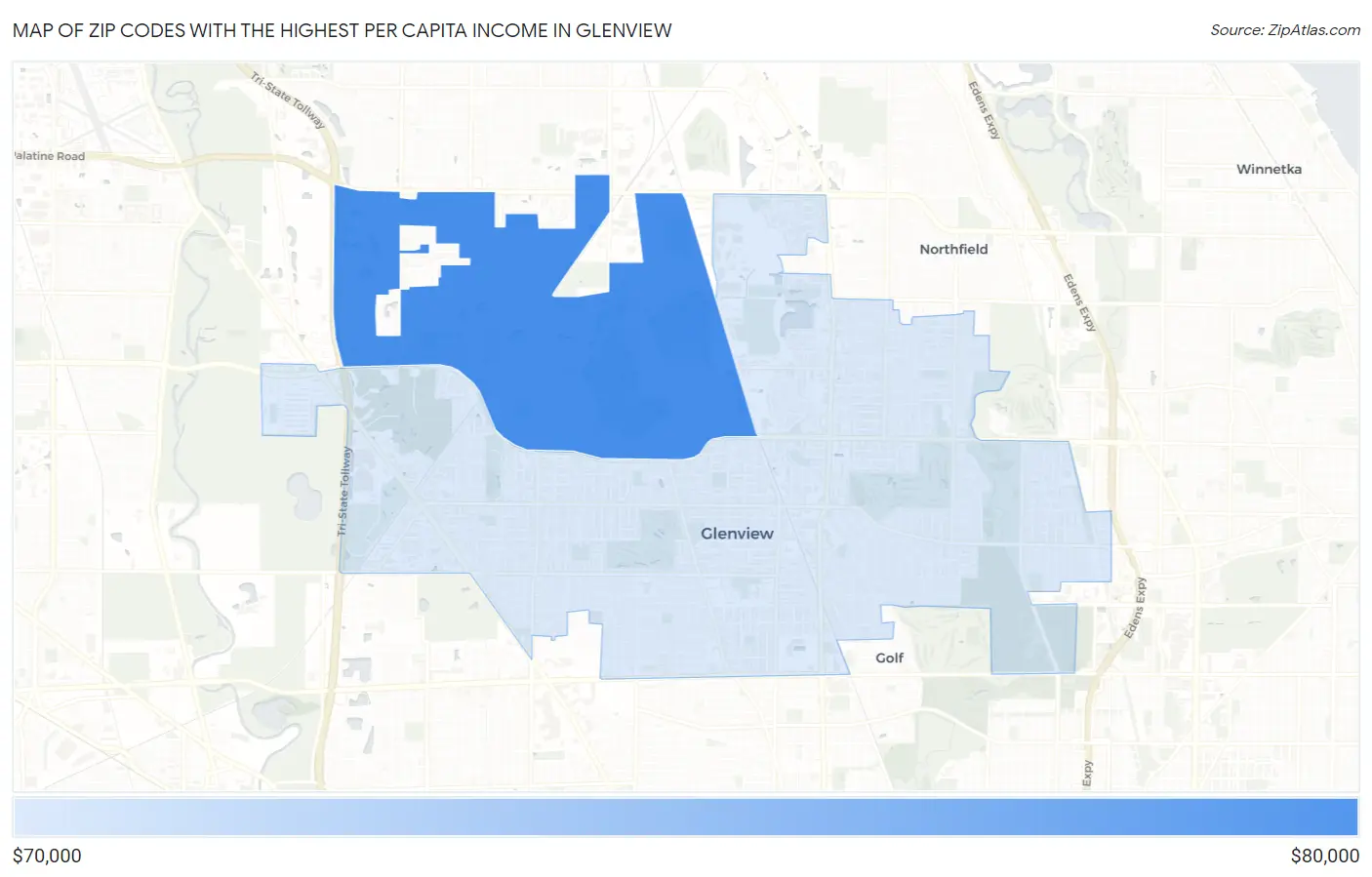Zip Codes with the Highest Per Capita Income in Glenview Map