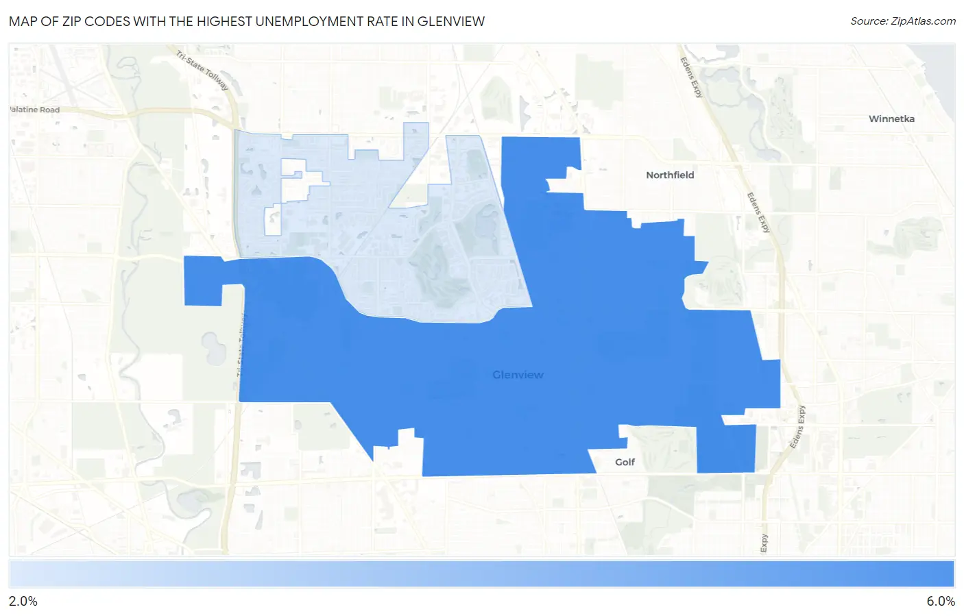 Zip Codes with the Highest Unemployment Rate in Glenview Map