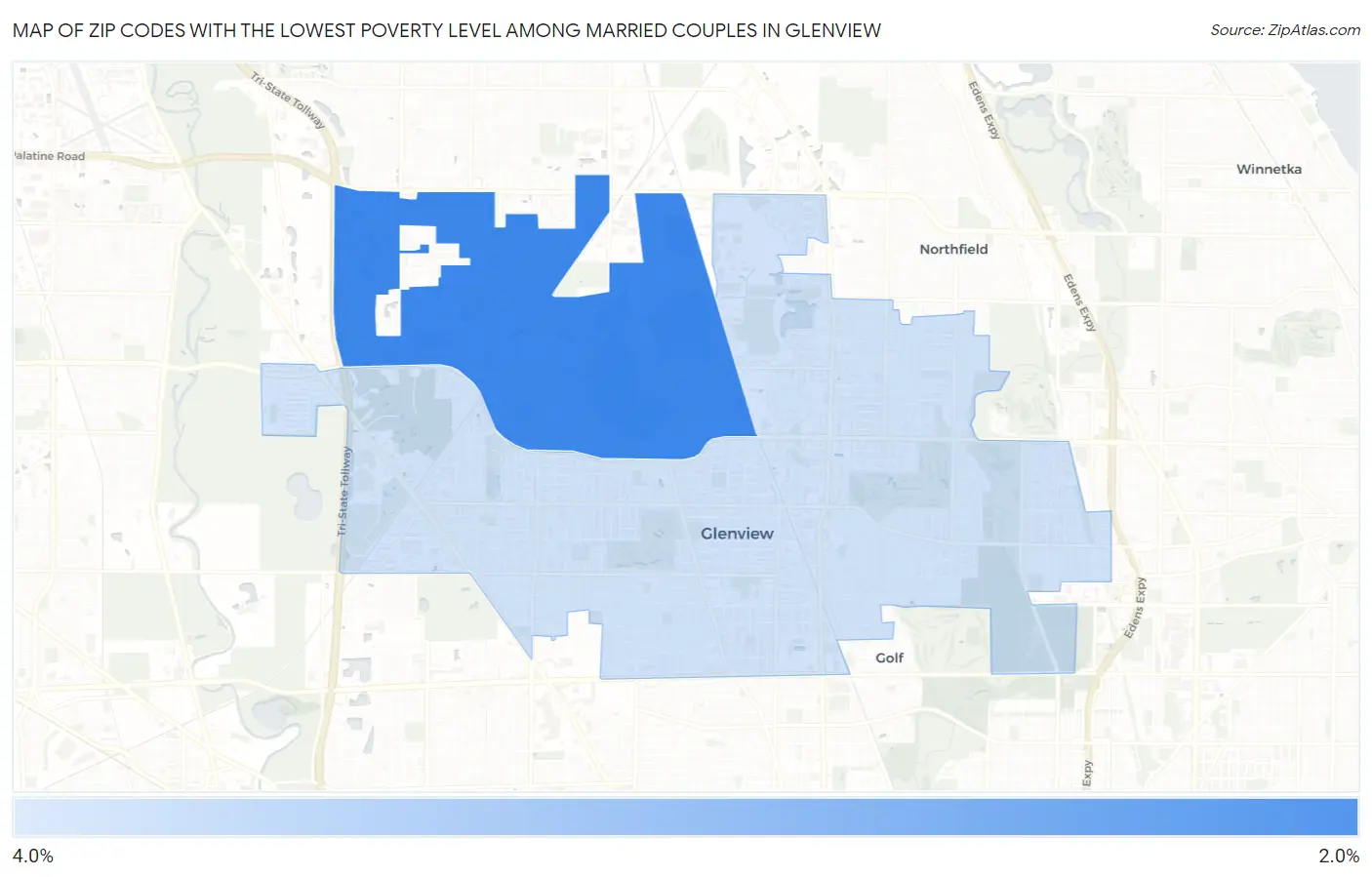 Zip Codes with the Lowest Poverty Level Among Married Couples in Glenview Map