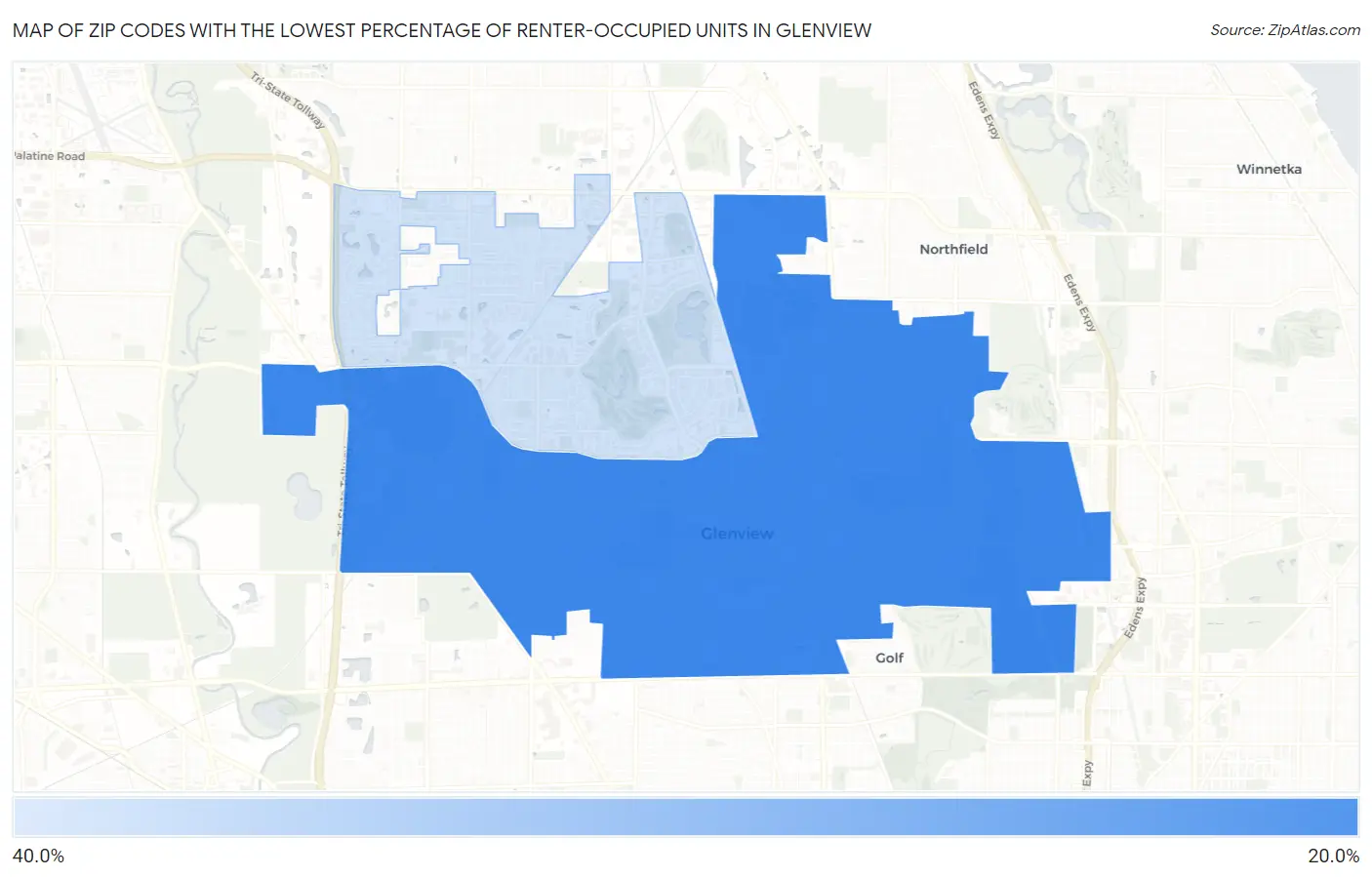 Zip Codes with the Lowest Percentage of Renter-Occupied Units in Glenview Map
