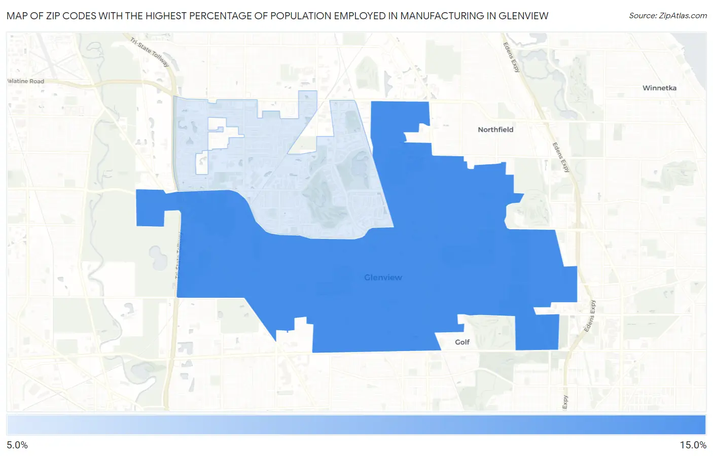 Zip Codes with the Highest Percentage of Population Employed in Manufacturing in Glenview Map