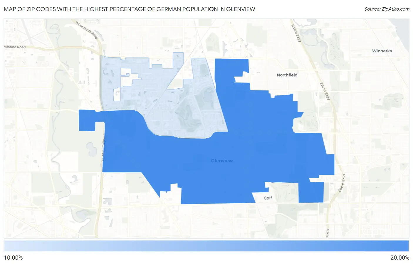 Zip Codes with the Highest Percentage of German Population in Glenview Map