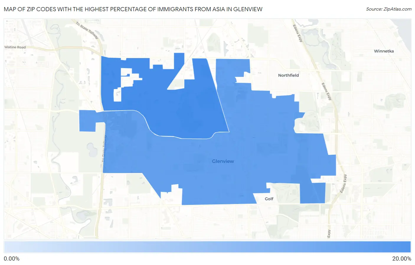 Zip Codes with the Highest Percentage of Immigrants from Asia in Glenview Map