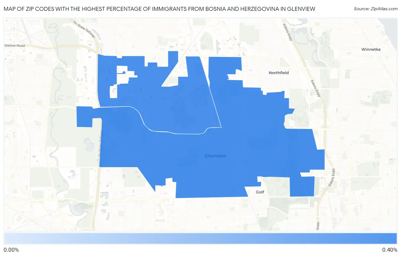 Zip Codes with the Highest Percentage of Immigrants from Bosnia and Herzegovina in Glenview Map