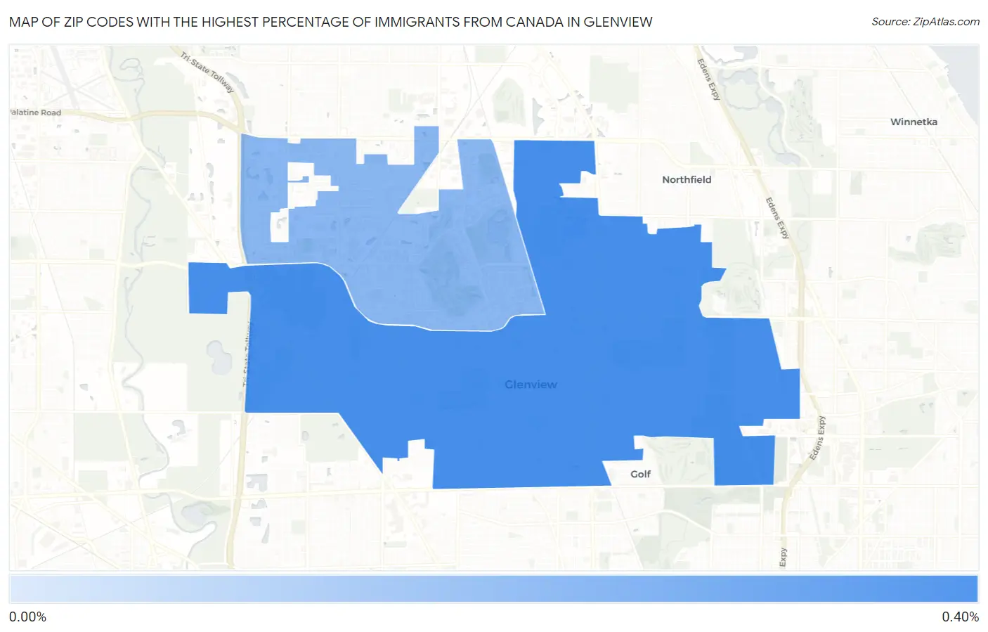 Zip Codes with the Highest Percentage of Immigrants from Canada in Glenview Map