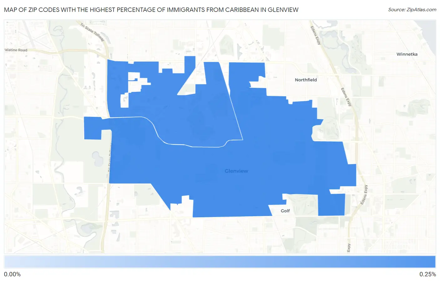 Zip Codes with the Highest Percentage of Immigrants from Caribbean in Glenview Map