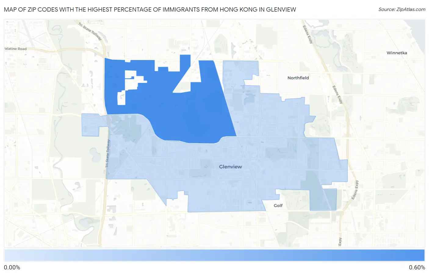 Zip Codes with the Highest Percentage of Immigrants from Hong Kong in Glenview Map