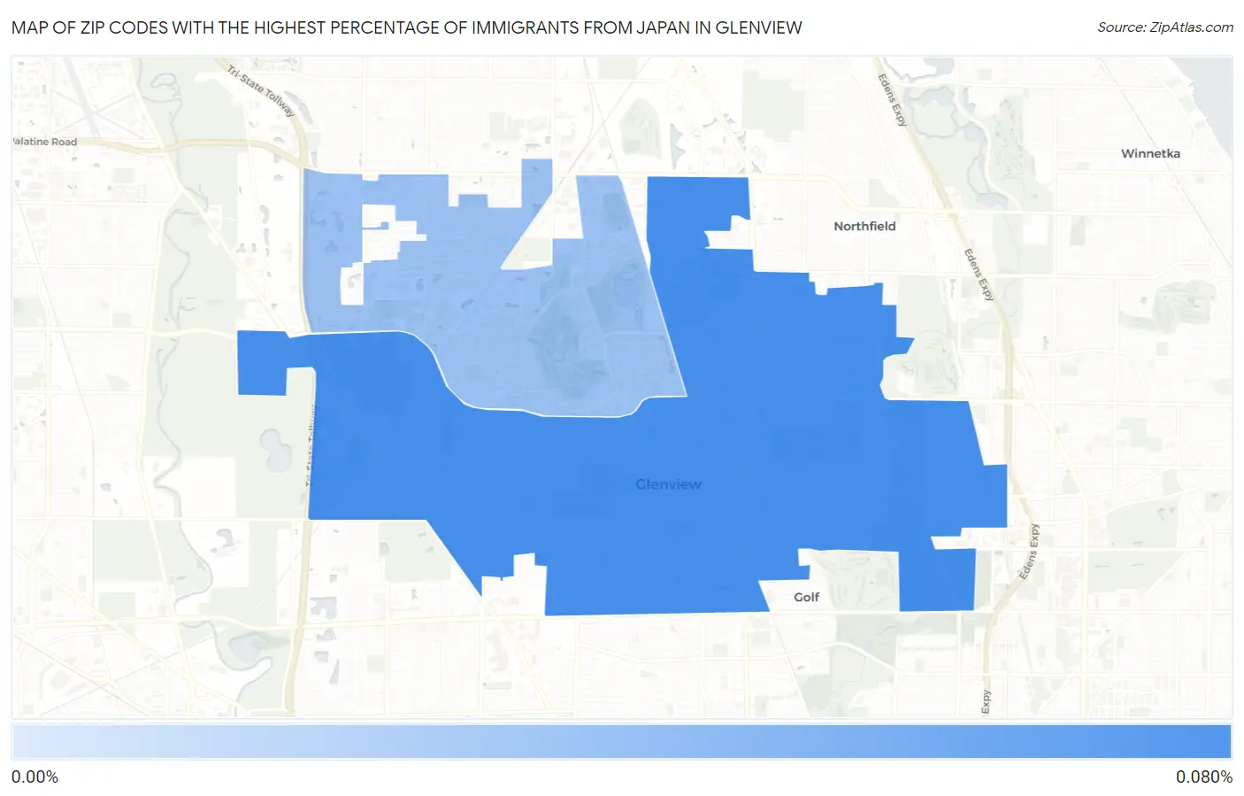 Zip Codes with the Highest Percentage of Immigrants from Japan in Glenview Map
