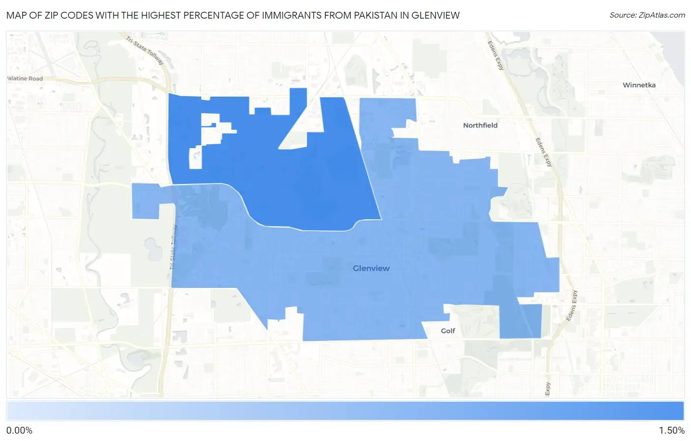 Zip Codes with the Highest Percentage of Immigrants from Pakistan in Glenview Map