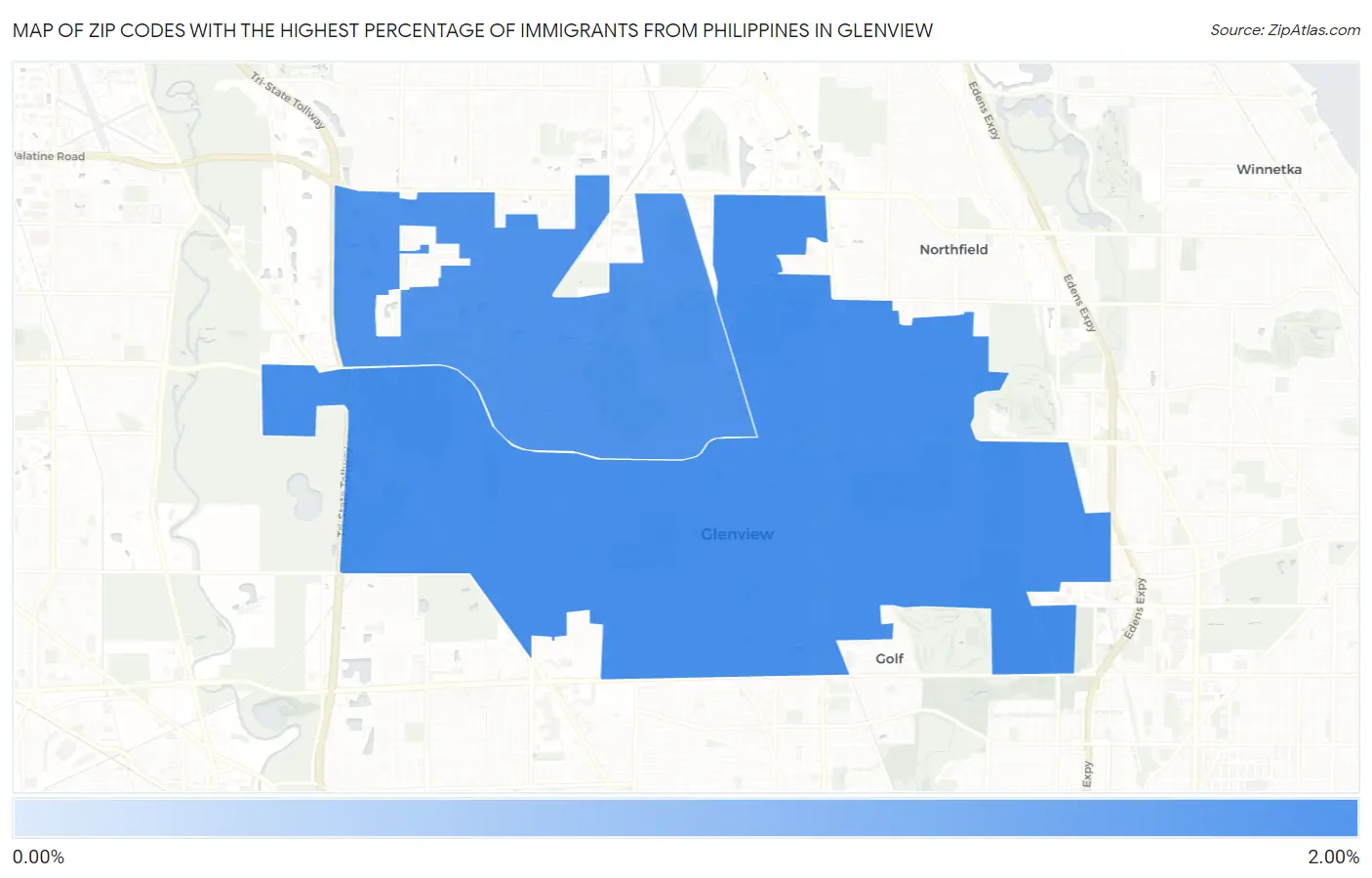 Zip Codes with the Highest Percentage of Immigrants from Philippines in Glenview Map