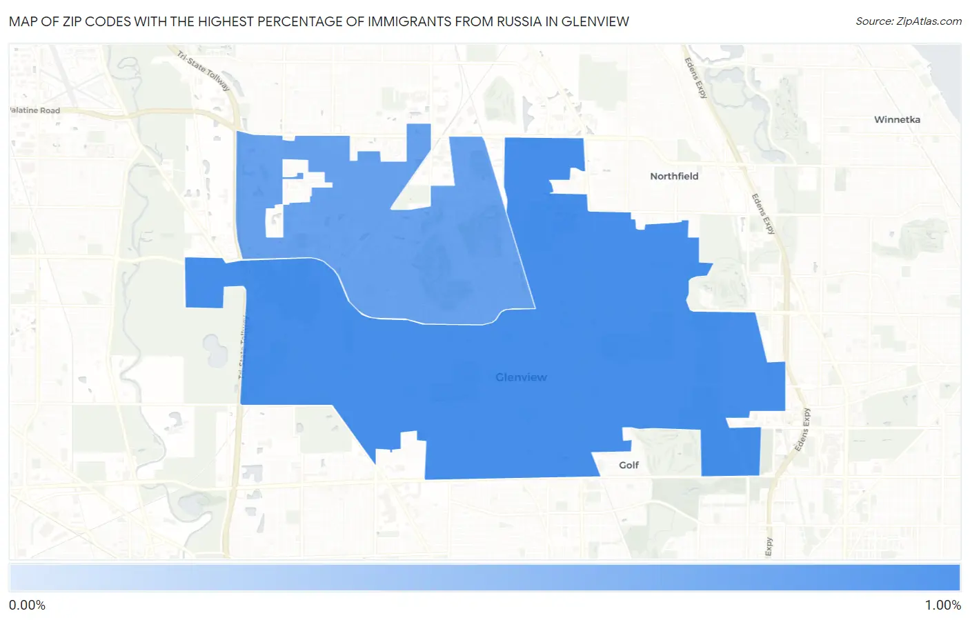 Zip Codes with the Highest Percentage of Immigrants from Russia in Glenview Map