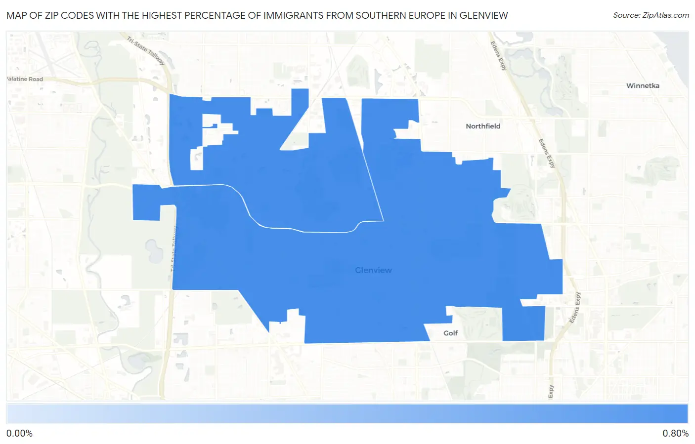 Zip Codes with the Highest Percentage of Immigrants from Southern Europe in Glenview Map