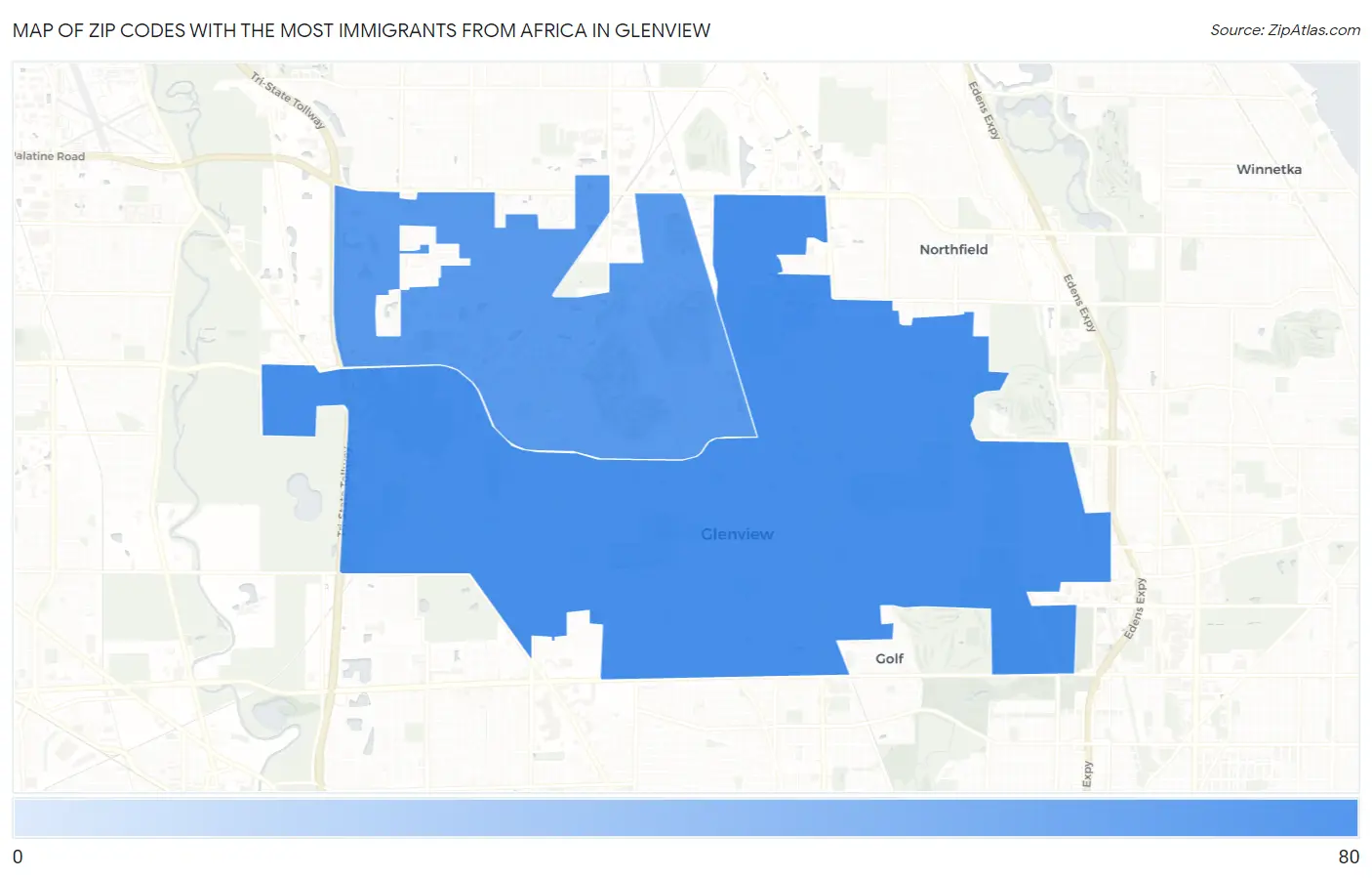 Zip Codes with the Most Immigrants from Africa in Glenview Map