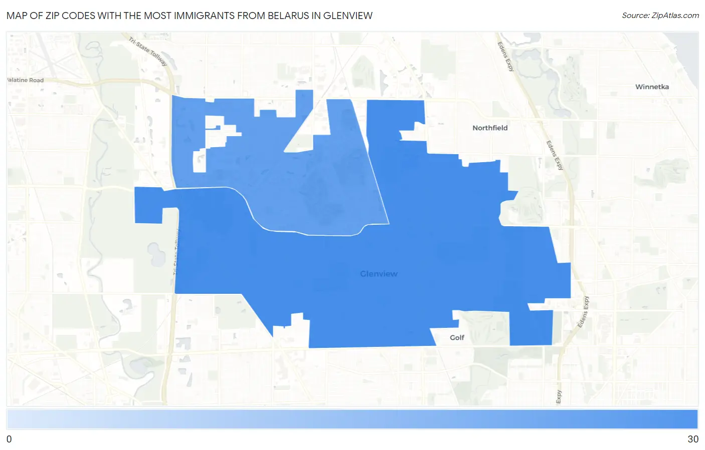 Zip Codes with the Most Immigrants from Belarus in Glenview Map