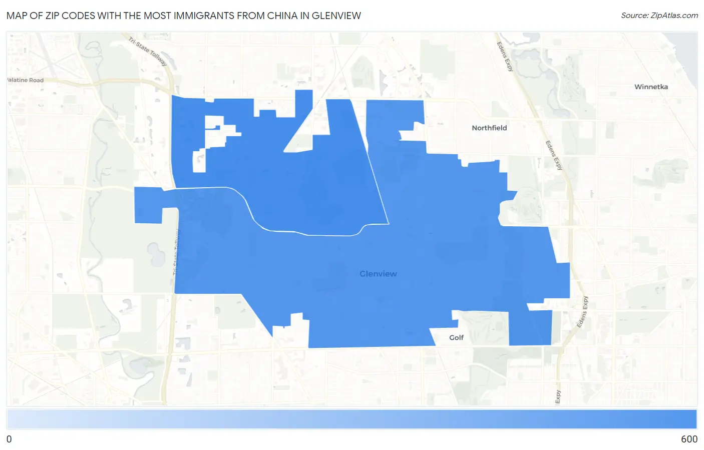 Zip Codes with the Most Immigrants from China in Glenview Map