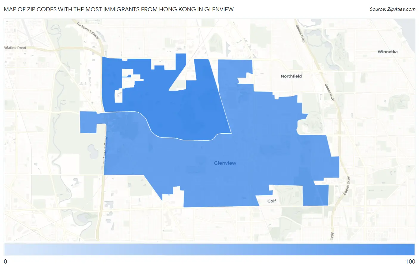 Zip Codes with the Most Immigrants from Hong Kong in Glenview Map
