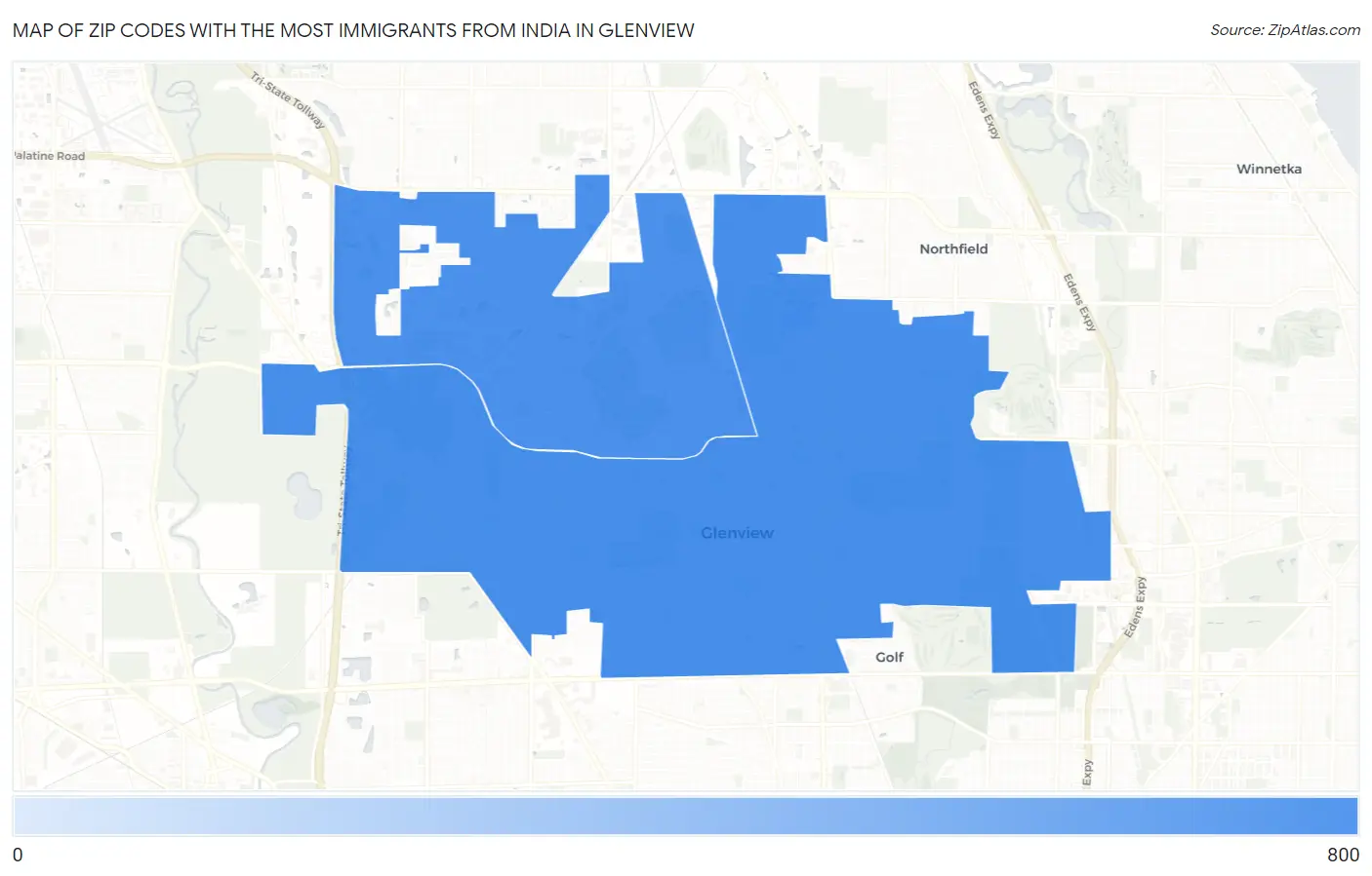 Zip Codes with the Most Immigrants from India in Glenview Map