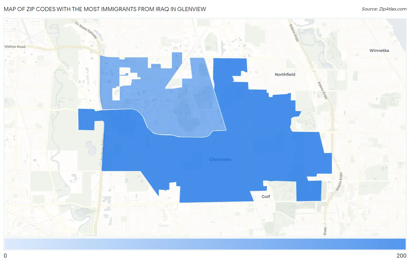 Zip Codes with the Most Immigrants from Iraq in Glenview Map