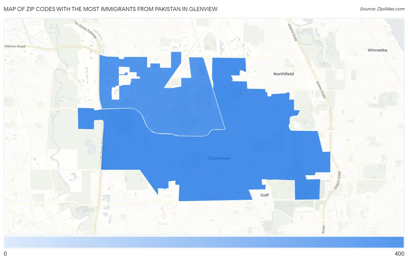 Zip Codes with the Most Immigrants from Pakistan in Glenview Map