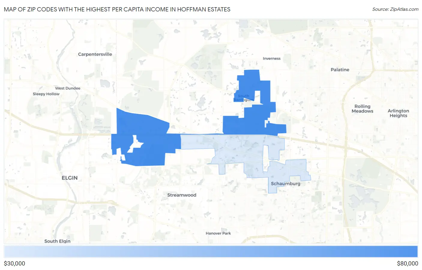 Zip Codes with the Highest Per Capita Income in Hoffman Estates Map