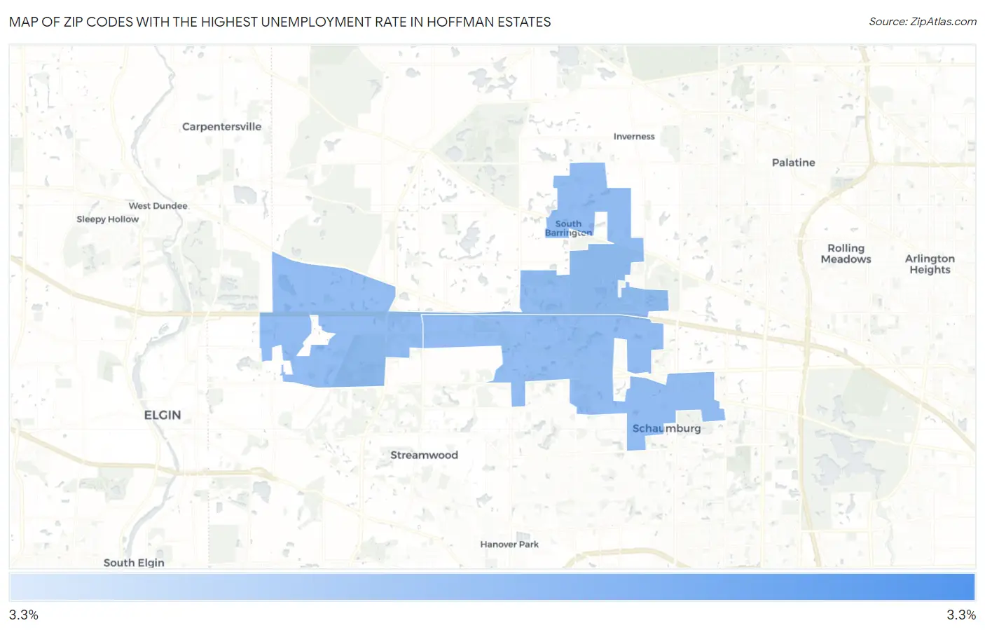 Zip Codes with the Highest Unemployment Rate in Hoffman Estates Map
