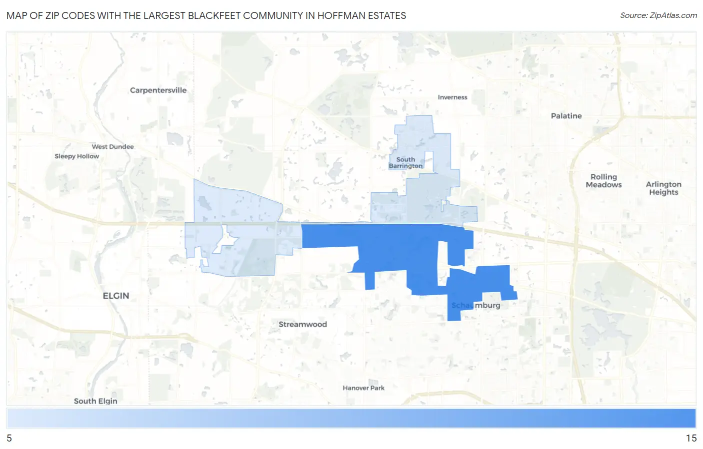 Zip Codes with the Largest Blackfeet Community in Hoffman Estates Map