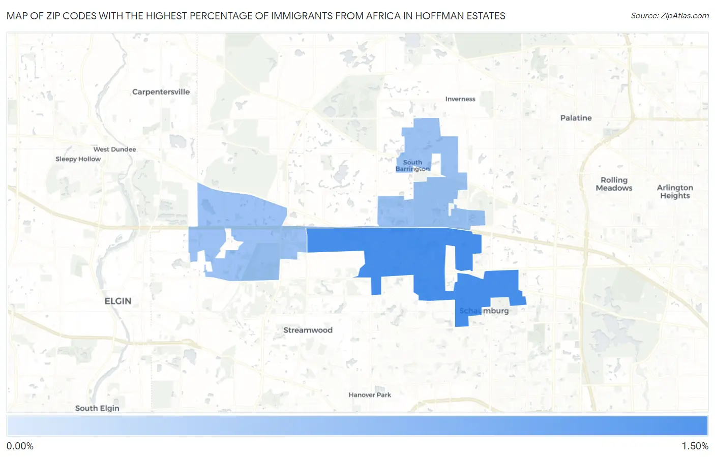 Zip Codes with the Highest Percentage of Immigrants from Africa in Hoffman Estates Map