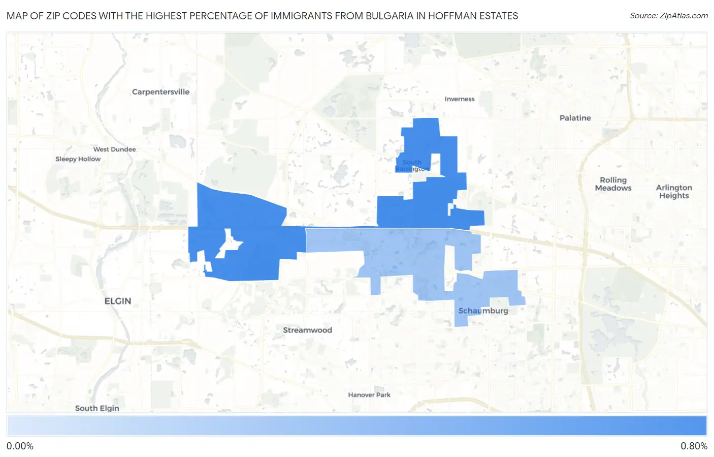 Zip Codes with the Highest Percentage of Immigrants from Bulgaria in Hoffman Estates Map