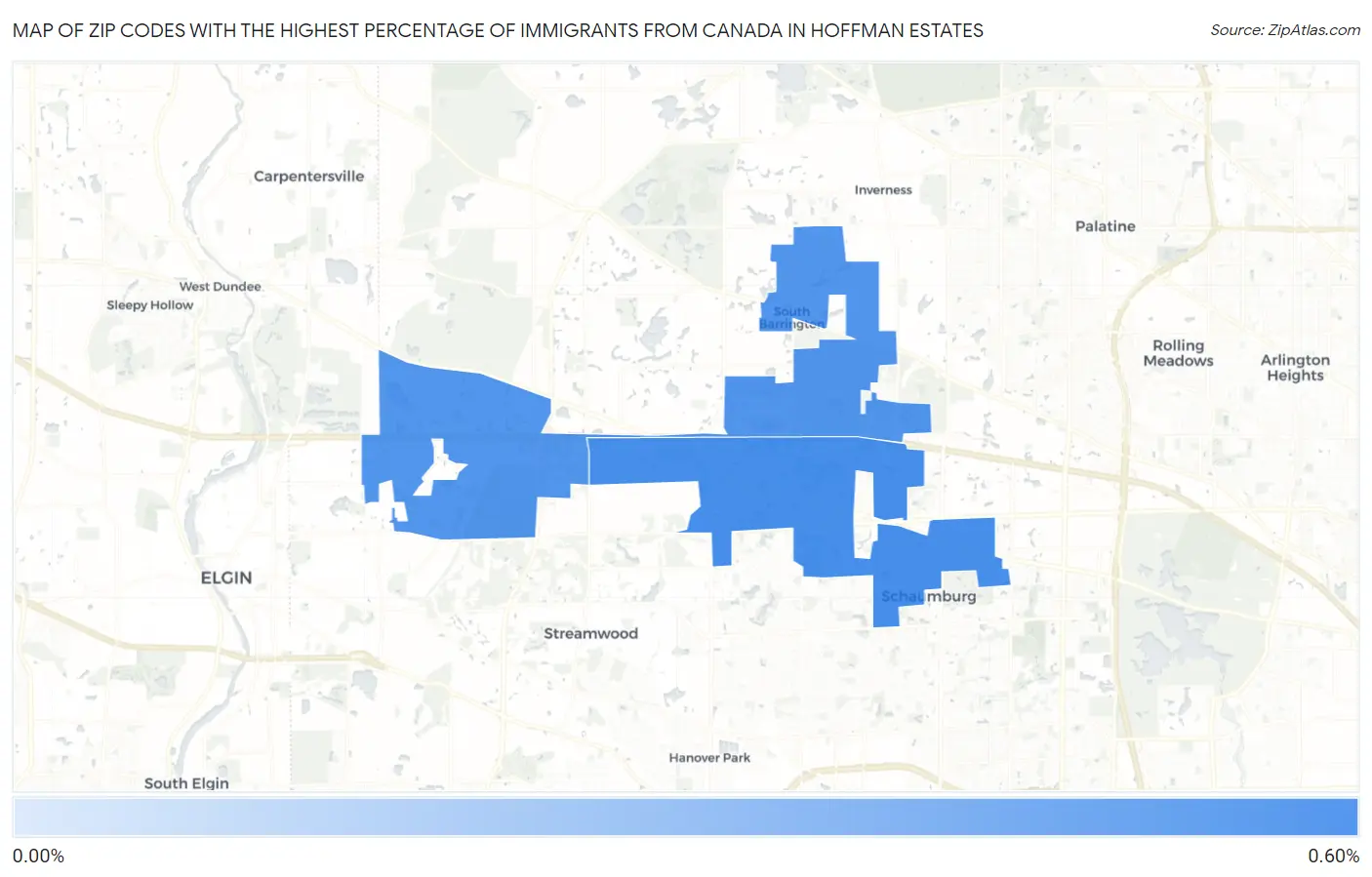 Zip Codes with the Highest Percentage of Immigrants from Canada in Hoffman Estates Map