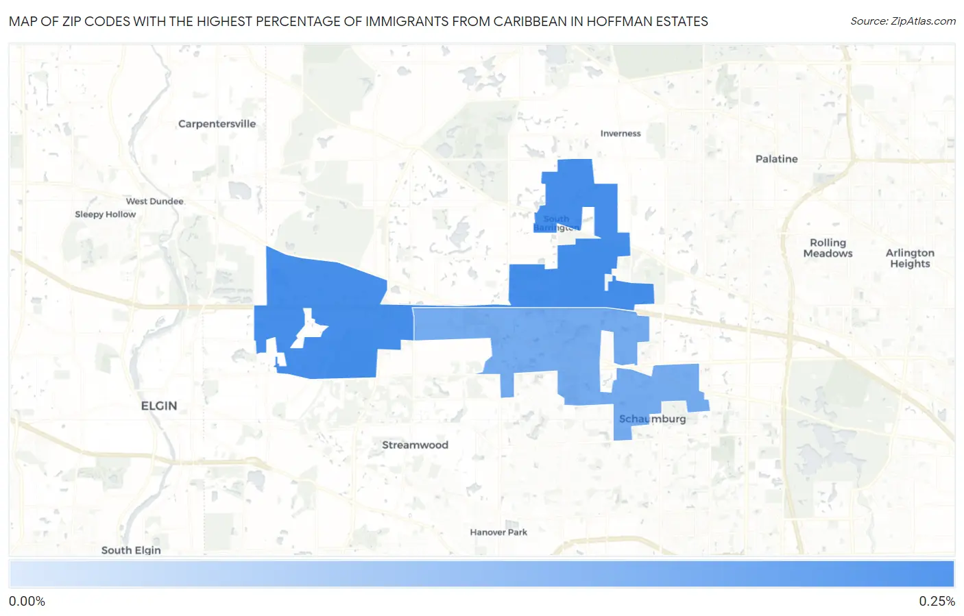 Zip Codes with the Highest Percentage of Immigrants from Caribbean in Hoffman Estates Map