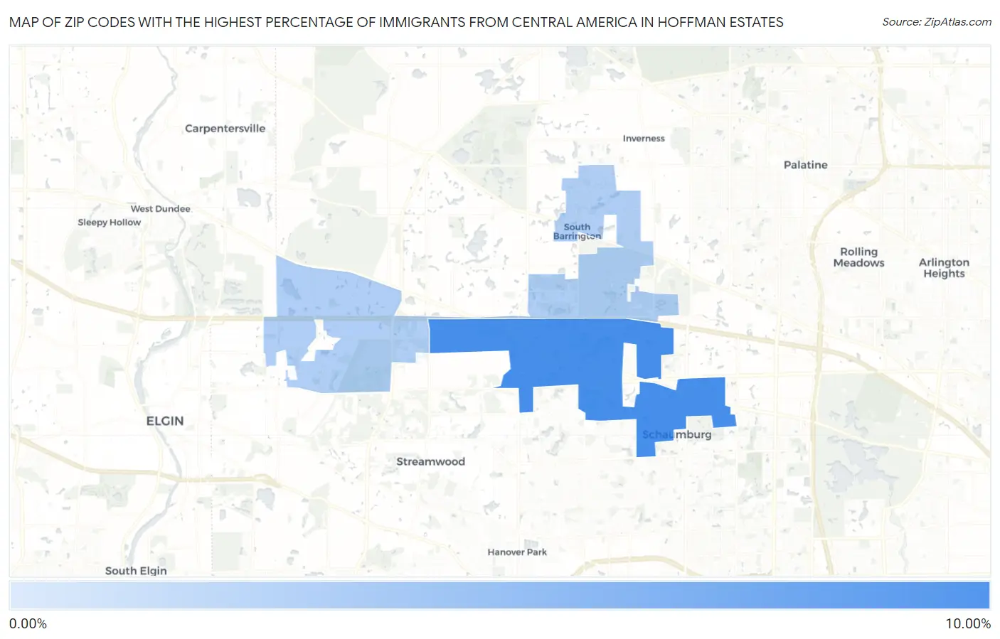 Zip Codes with the Highest Percentage of Immigrants from Central America in Hoffman Estates Map