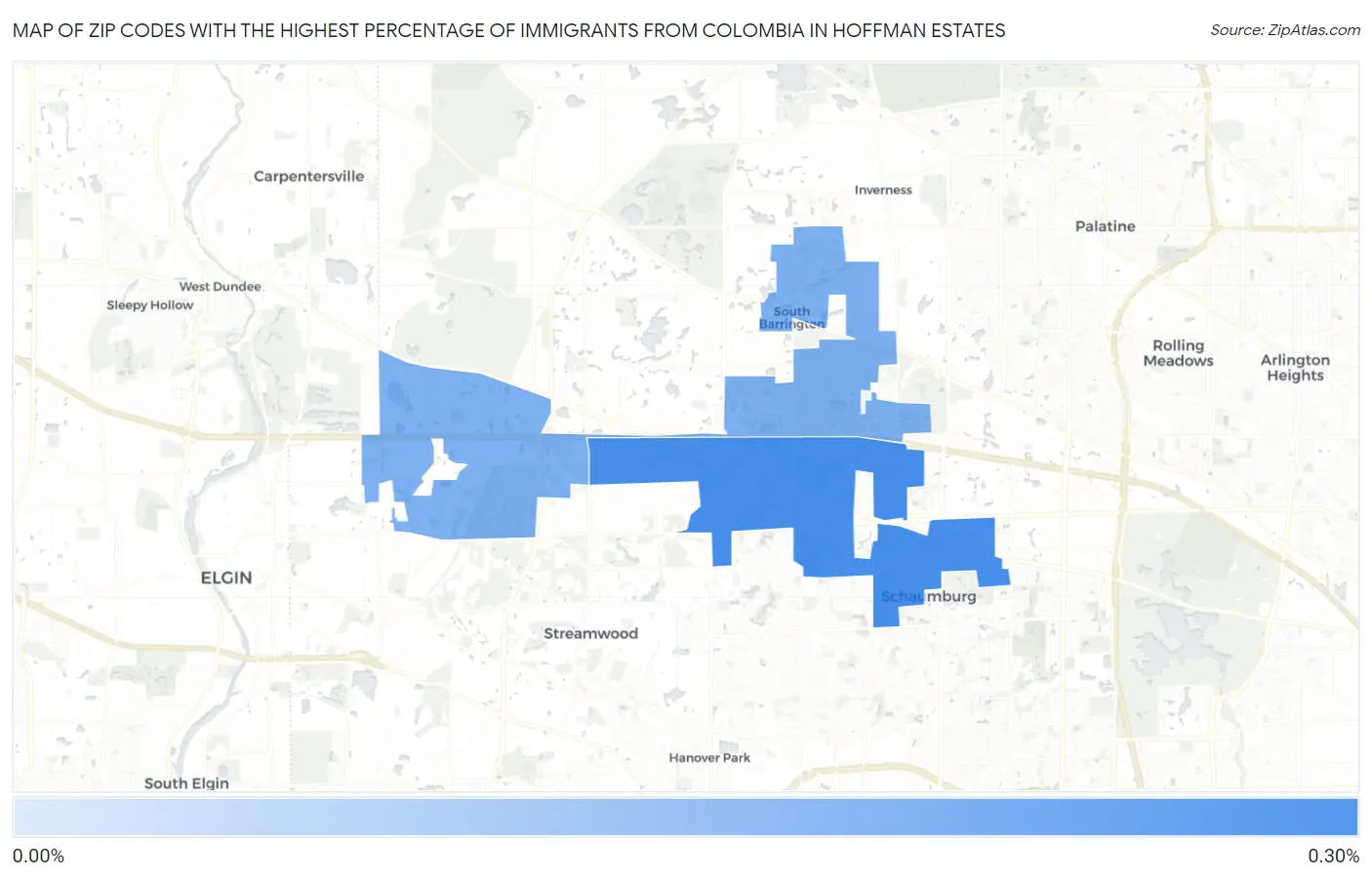 Zip Codes with the Highest Percentage of Immigrants from Colombia in Hoffman Estates Map