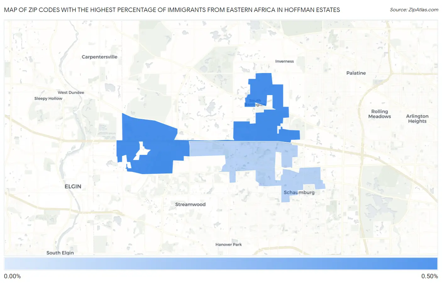 Zip Codes with the Highest Percentage of Immigrants from Eastern Africa in Hoffman Estates Map