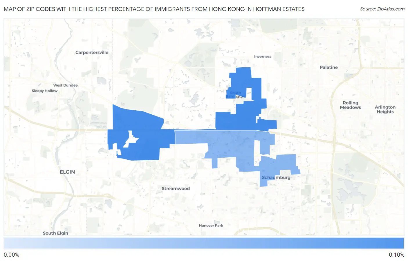 Zip Codes with the Highest Percentage of Immigrants from Hong Kong in Hoffman Estates Map