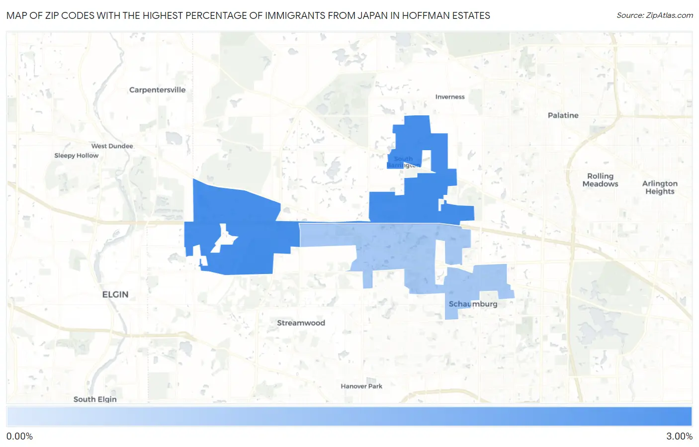 Zip Codes with the Highest Percentage of Immigrants from Japan in Hoffman Estates Map