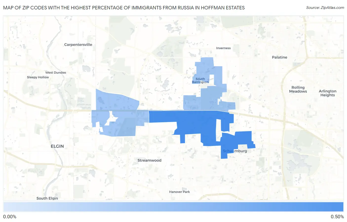 Zip Codes with the Highest Percentage of Immigrants from Russia in Hoffman Estates Map