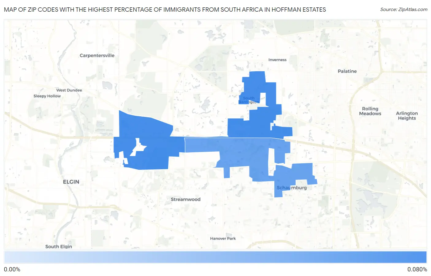 Zip Codes with the Highest Percentage of Immigrants from South Africa in Hoffman Estates Map