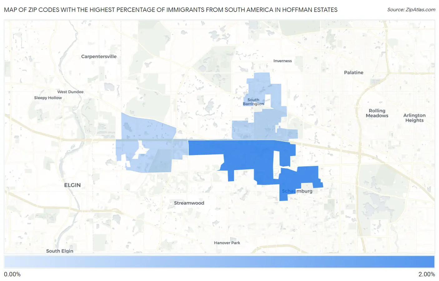 Zip Codes with the Highest Percentage of Immigrants from South America in Hoffman Estates Map