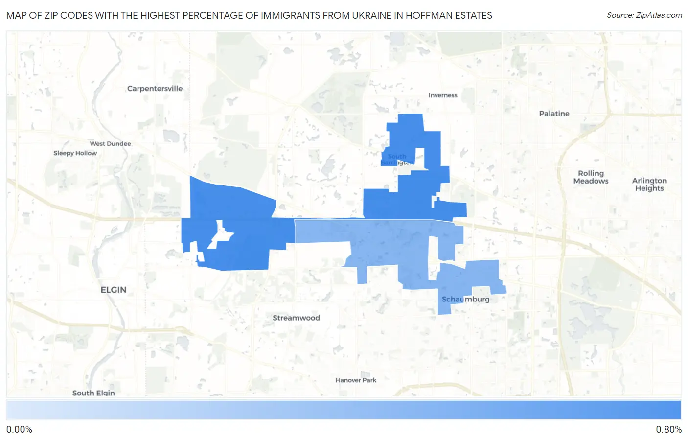 Zip Codes with the Highest Percentage of Immigrants from Ukraine in Hoffman Estates Map