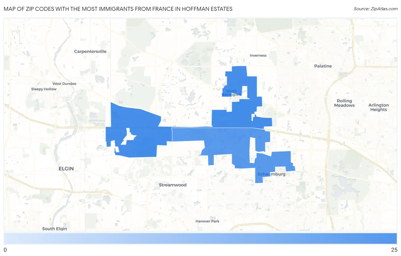 Zip Codes with the Most Immigrants from France in Hoffman Estates Map
