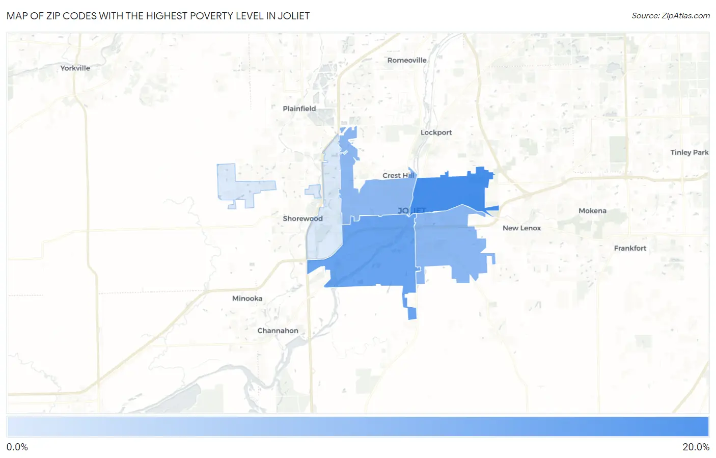 Zip Codes with the Highest Poverty Level in Joliet Map