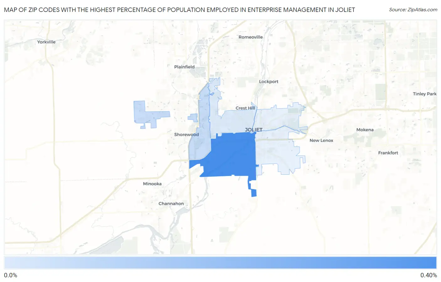 Zip Codes with the Highest Percentage of Population Employed in Enterprise Management in Joliet Map