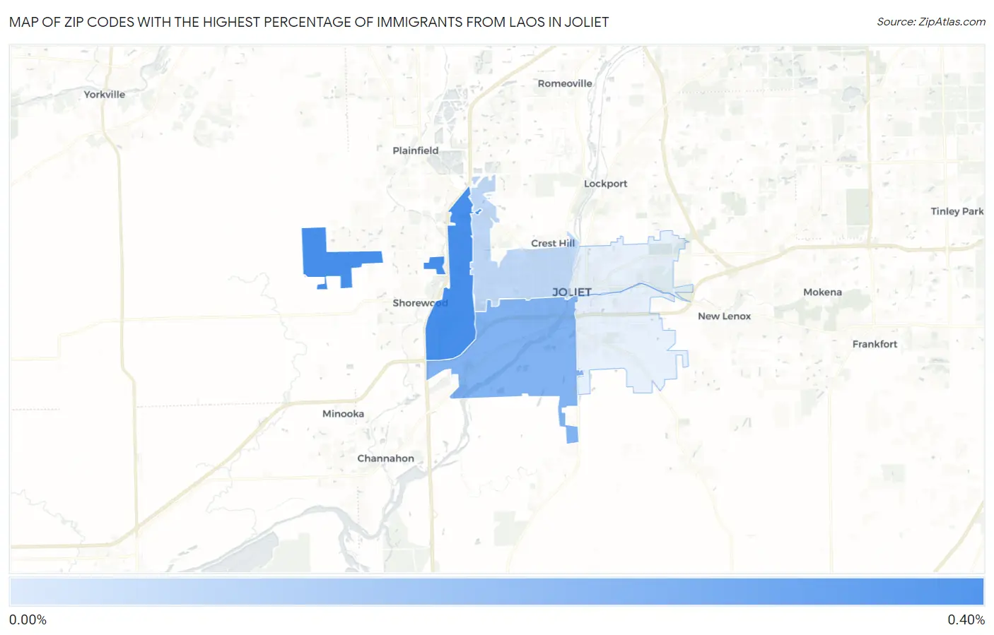 Zip Codes with the Highest Percentage of Immigrants from Laos in Joliet Map
