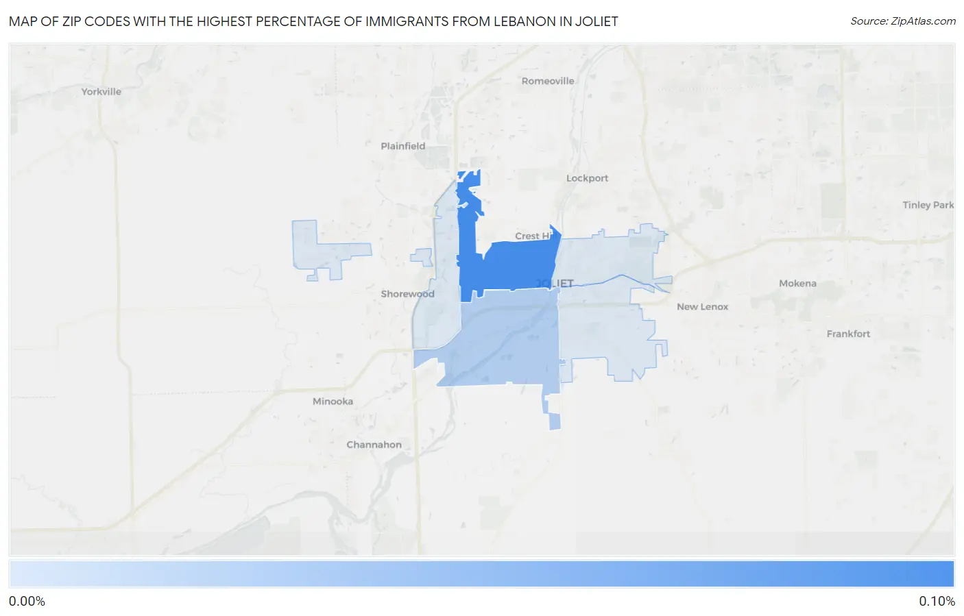 Zip Codes with the Highest Percentage of Immigrants from Lebanon in Joliet Map