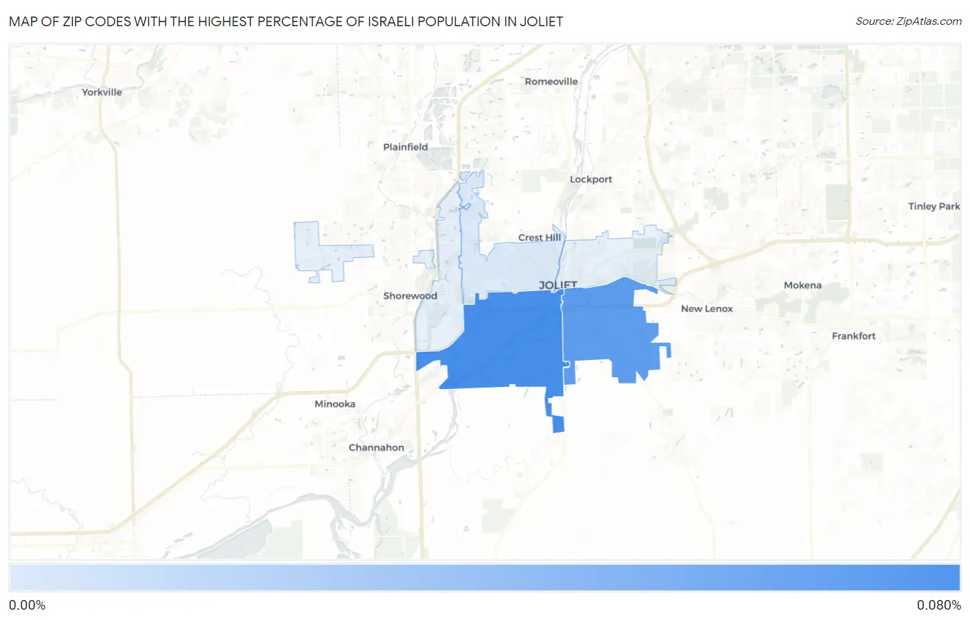 Zip Codes with the Highest Percentage of Israeli Population in Joliet Map