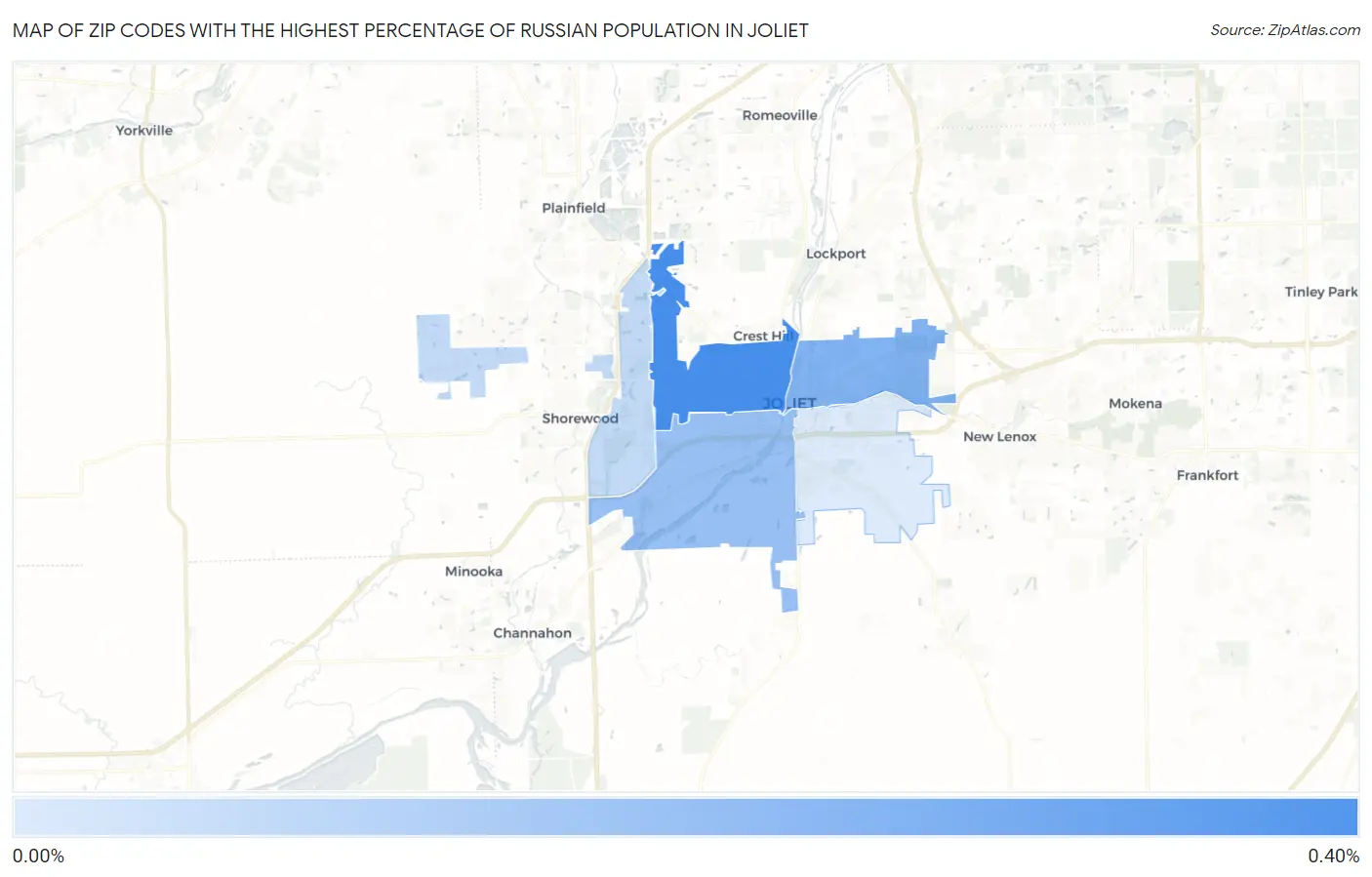 Zip Codes with the Highest Percentage of Russian Population in Joliet Map