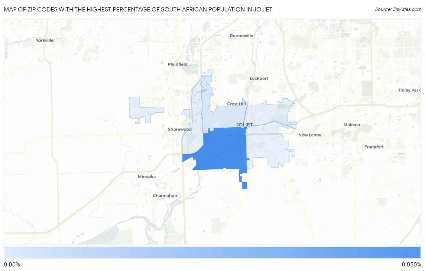 Zip Codes with the Highest Percentage of South African Population in Joliet Map
