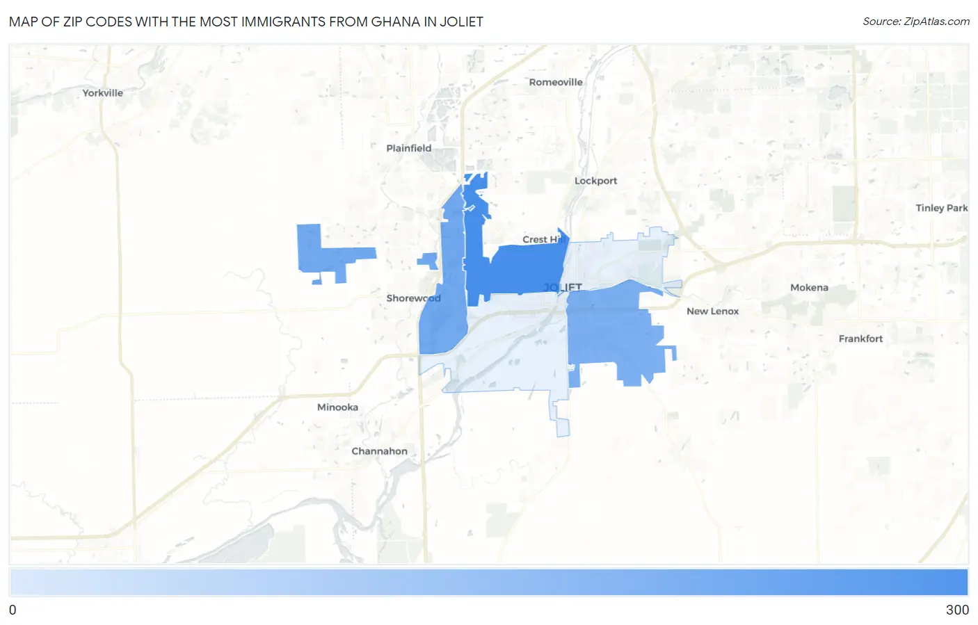 Zip Codes with the Most Immigrants from Ghana in Joliet Map