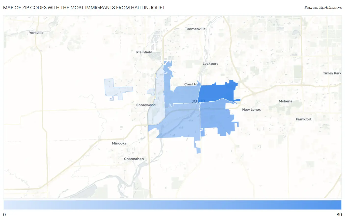 Zip Codes with the Most Immigrants from Haiti in Joliet Map