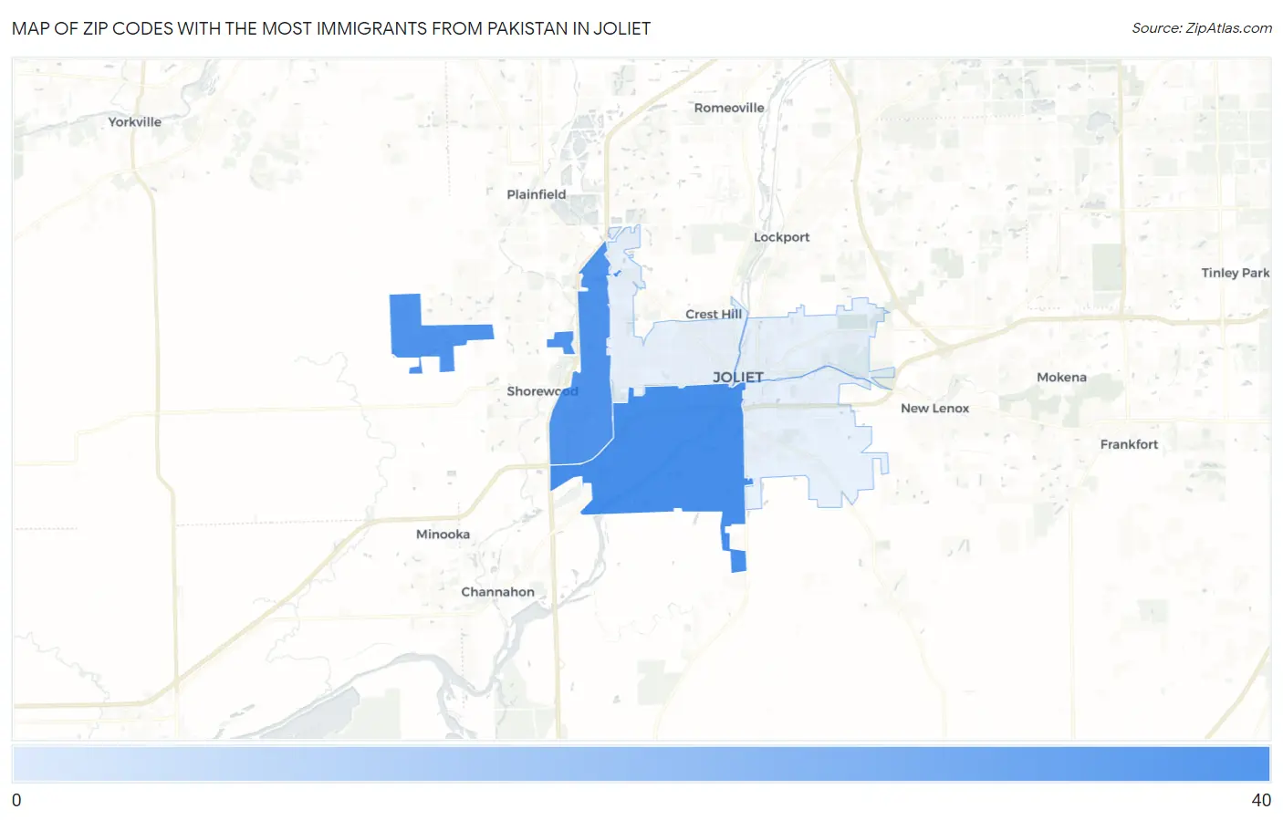 Zip Codes with the Most Immigrants from Pakistan in Joliet Map